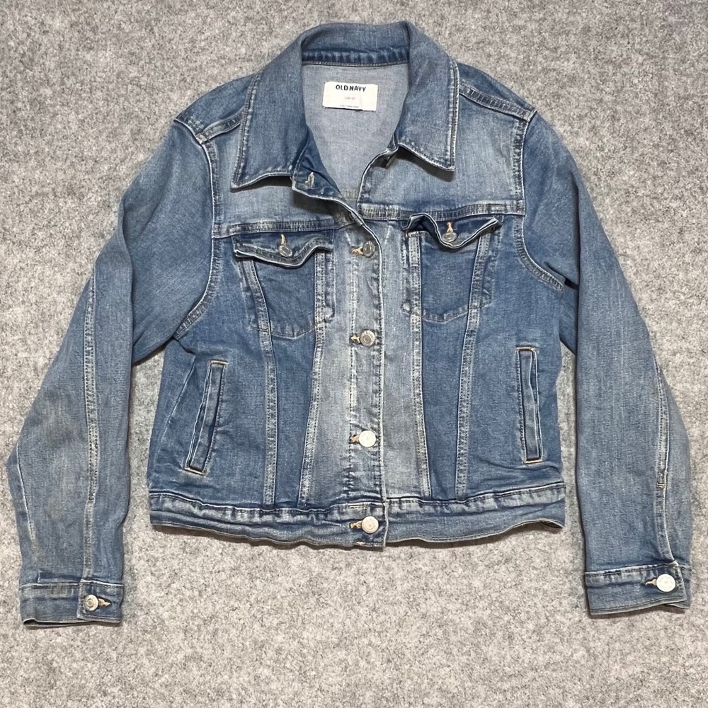Old Navy Girls Denim Trucker Jacket Blue Medium Wash Youth Large 10-12